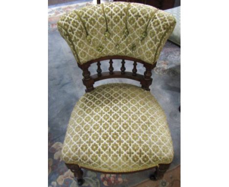 Victorian side chair, curved spindle back, bowed apron with balustered and ring turned front supports