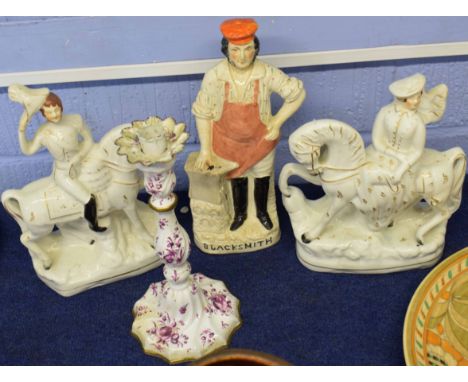 Mixed Lot of two 19th century Staffordshire Royal Figures on horseback, together with an early Staffordshire figure of a blac