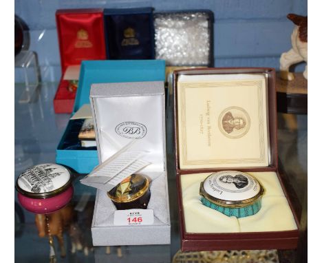 Halcyon Days enamel box commemorating the 250th anniversary of Robert Burns, together with a further enamel box for St Paul's