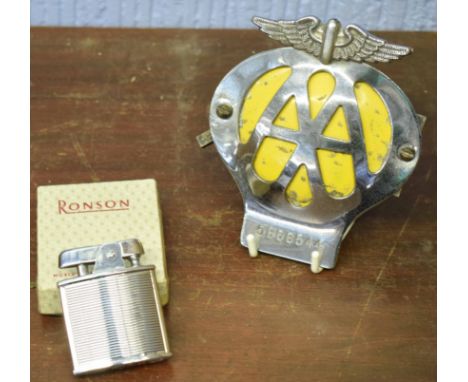 Vintage Ronson Cadet lighter C.209 in original box with Instructions and further vintage AA members badge (2)