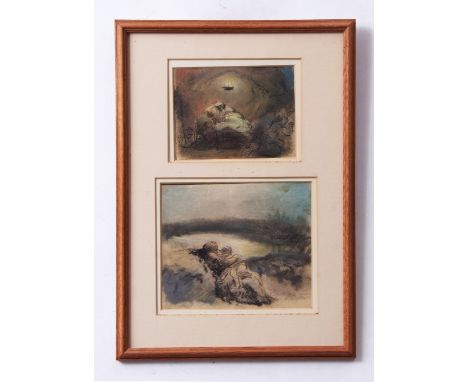Attributed to Paul Falconer Poole, RA (1807-1879), Mother and Child, two pen, ink and watercolours in one frame, 12 x 16cm an