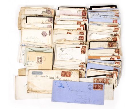 A COLLECTION OF VICTORIAN PENNY REDS on covers from 1850's onward, approximately 180 in all together with further stamps on c