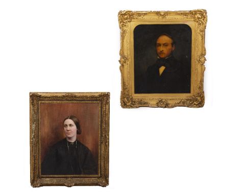 A VICTORIAN HEAD AND SHOULDER PORTRAIT OF A GENTLEMAN oil on board, 69cm x 56cm, mounted in a gilded gesso frame, overall 96c