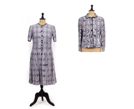 A HARDY AMIES OF 14 SAVILLE ROAD LONDON SHORT SLEEVE DRESS AND JACKET the dress with pleats to the lower section and with but