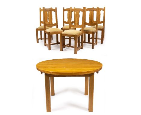 A MODERN LIGHT OAK CIRCULAR EXTENDING DINING TABLE with square legs and two extra leaves, 120cm diameter unextended x 77cm hi