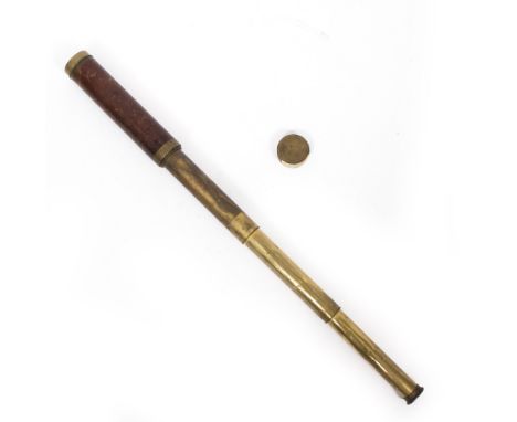 AN EARLY TO MID 19TH CENTURY THREE DRAWER BRASS AND MAHOGANY CASED TELESCOPE by Tuther of 221 Holborn London, 73cm long exten