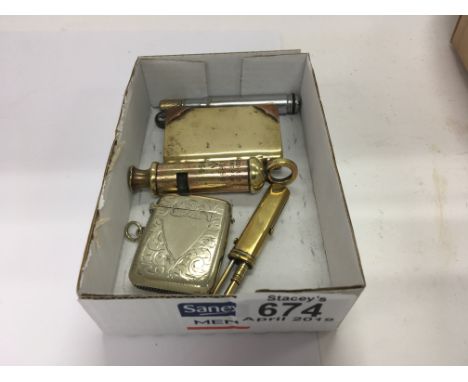A trench art Vesta lighter , Vesta and military whistle
