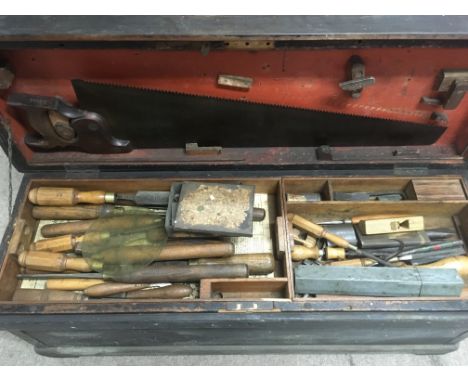 A large wooden box case of precision engineering carpenters tools