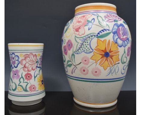 Poole pottery shouldered vase, floral decoration, 26cm, and a Poole pottery waisted vase (2).