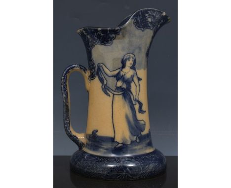 Royal Doulton Morrisian jug, decorated with figures, D1025, 22cm and a Royal Worcester cabinet plate, date mark for 1927, pai