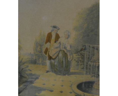 Baxter colour print, "The Reconciliation", 20cm x 16cm, chromolithograph after Thomas Sydney Cooper, three landscape prints a