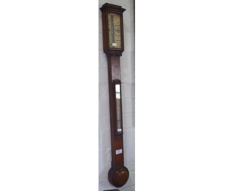 Victorian oak stick barometer, ivorine charts, 93cm.