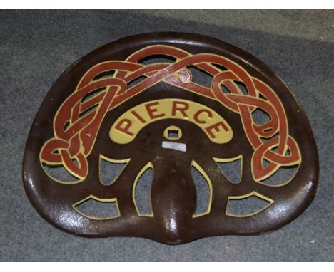 Re-painted cast iron tractor seat, PIERCE and a hand driven peat blower, PIERCE WEXFORD (2).