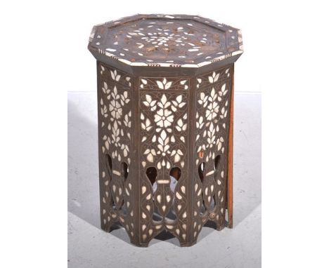 Indian bone inlaid stand, of octagonal form, floral decoration with fretted detail, height 51cm.