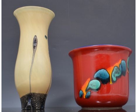 Caithness art glass vase, 23cm, boxed and a modern Poole pottery planter (2).