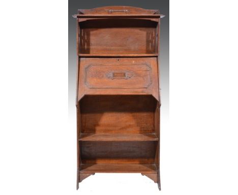 Oak secretaire, open shelf over, flat front enclosing a part fitted interior, drawers below, width 70cm.