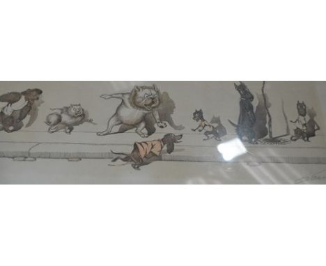After Daniel O'Klein, "Ala Queue!", signed in pencil, colour print, 17cm x 44cm and another (2).