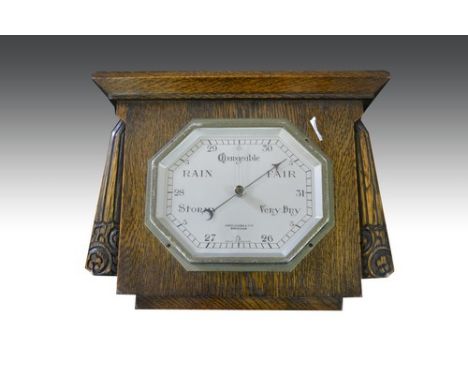 Oak cased aneroid wall barometer, octagonal dial signed James Lucking & Co. Limited, Birmingham, width 29cm.
