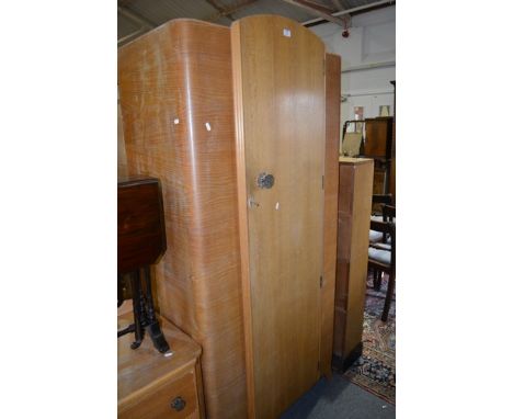 Light oak three piece bedroom suite, labelled Woodland, comprising a hanging robe, height 190cm, two drawer dressing table, w