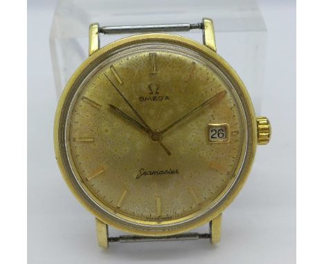 A gold capped Omega Seamaster manual wind wristwatch, working. Case diameter 34mm