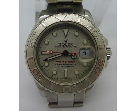A lady's stainless steel Rolex Oyster Perpetual Date Yacht-Master Superlative Chronometer wristwatch, 31 jewels, with box, ou