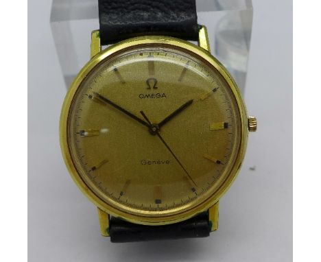 A gold plated Omega Geneve manual wind wristwatch, 601 calibre, 17 jewels, 34mm diameter, working