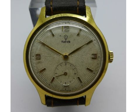 A gold plated Tudor manual wind wristwatch, 15 jewels, 33mm diameter, working