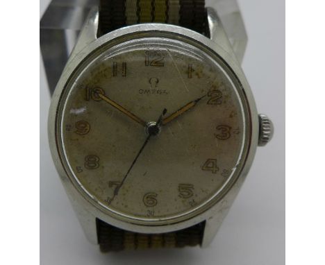 A stainless steel Omega manual wind wristwatch, 283 calibre, 17 jewels, not working. Case diameter 35mm