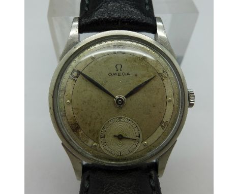 A stainless steel Omega Art Deco manual wind wristwatch, 17 jewels, working. Case diameter 30.5mm