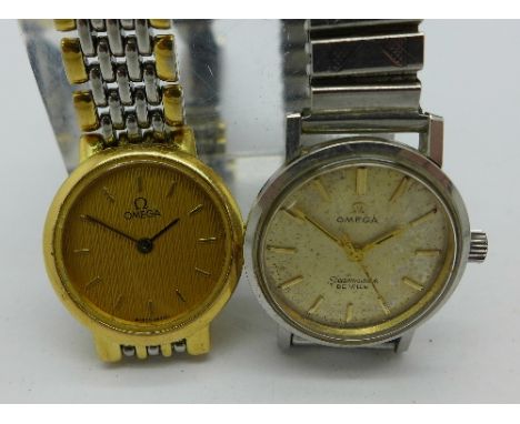 Two lady's Omega wristwatches, a stainless steel Seamaster De Ville, manual wind and working, and a Omega De Ville quartz, wo