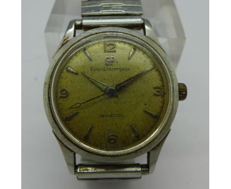 A stainless steel Girard Perregaux manual wind wristwatch, 46EU 701 calibre, 17 jewels, strap a/f, working. Case diameter 33m
