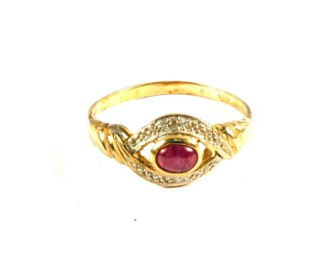 A 14ct gold ruby and diamond ring, size K