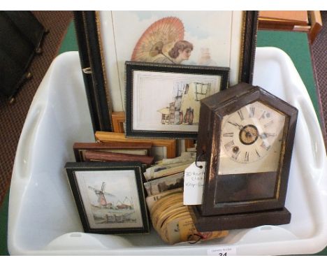A German mantel clock, pictures, postcards and beer mats
