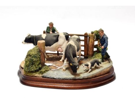Border Fine Arts 'Bringing In' (Holstein Friesian Dairy Cows and Border Collie), model No. B1049 by Hans Kendrick, limited ed
