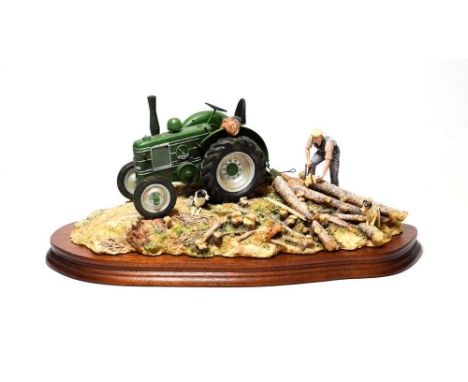 Border Fine Arts 'Hauling Out' (Field Marshall Tractor), model No. JH98 by Ray Ayres, limited edition 140/1500, on wood base 