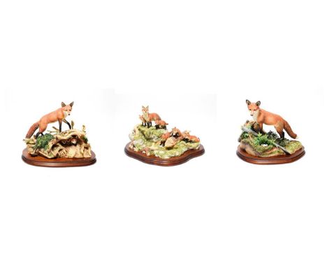 Border Fine Arts Fox Models Comprising: 'Spring Show', model No. B0796 by Ray Ayres, limited edition 348/1750, 'Family Outing