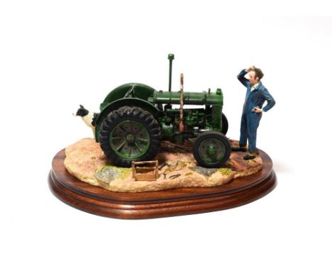 Border Fine Arts 'Won't Start' (Tractor, Farmer and Collie), model No. B0299 by Ray Ayres, on wood base, with box