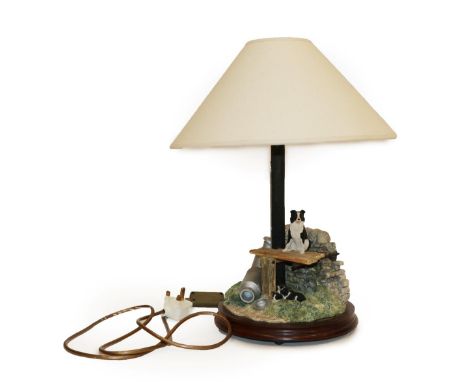 Border Fine Arts Table Lamp 'In The Shade' (Border Collie Pups), model No. B0218 by Ray Ayres, on wood base
