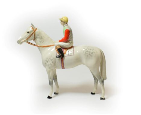 Beswick Horse and Jocky, model No. 1862, Style Two (Standing horse &amp; jockey), light dapple grey gloss 