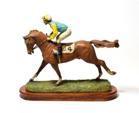 Border Fine Arts 'Cantering Down' (Racehorse), model No. L16A by Anne Wall, limited edition 768/850, on wood base (a.f).  Hor