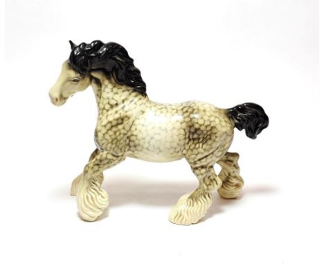 Beswick Cantering Shire, model No. 975, Rocking horse grey gloss (a.f.) .  Rear leg with firing flaws and visibly repaired da