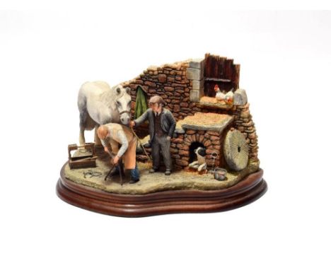 Border Fine Arts 'Finishing Off' (Horse and Blacksmith), model No. B0947 by Hans Kendrick, limited edition 22/750, on wood ba