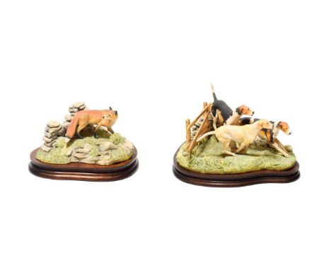 Border Fine Arts 'Forrard Away' (Three Hounds Chasing a Fox), model No. L64 by Elizabeth Waugh, limited edition 125/1500, on 