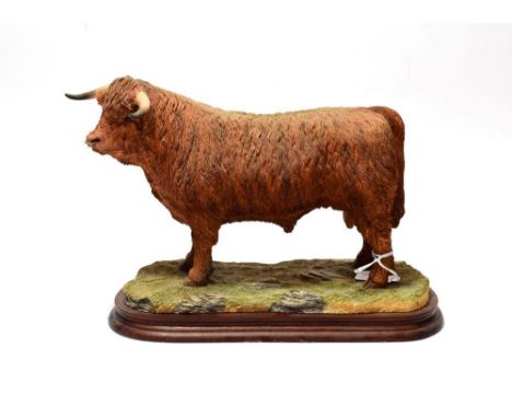 Border Fine Arts 'Highland Bull' (Style Three), model No. B0808 by Jack Crewdson, limited edition 346/500, on wood base, with