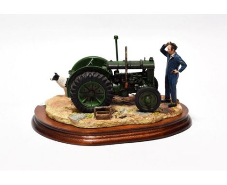 Border Fine Arts 'Won't Start' (Tractor, Farmer and Collie), model No. B0299 by Ray Ayres, on wood base, with certificate 