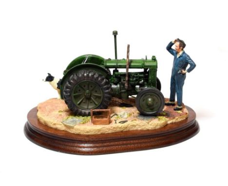 Border Fine Arts 'Won't Start' (Tractor, Farmer and Collie), model No. B0299 by Ray Ayres, on wood base, with box