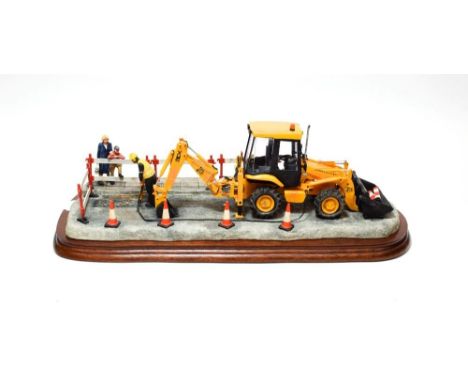 Border Fine Arts 'Essential Repairs' (Workman with JCB Back Hoe), model No. B0652 by Ray Ayres, limited edition 267/1750, on 
