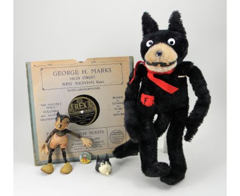 Deans Rag Book Felix the cat, English 1920’s, the black and white mohair standing cat with glass eyes and toothy grin, swivel