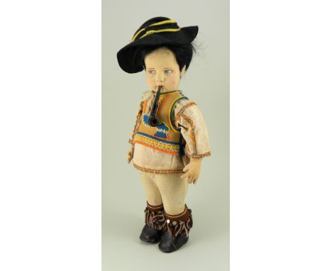 Lenci felt doll in traditional Mexican costume, series 300, Italian circa 1930, the pressed head with painted blue side-glanc