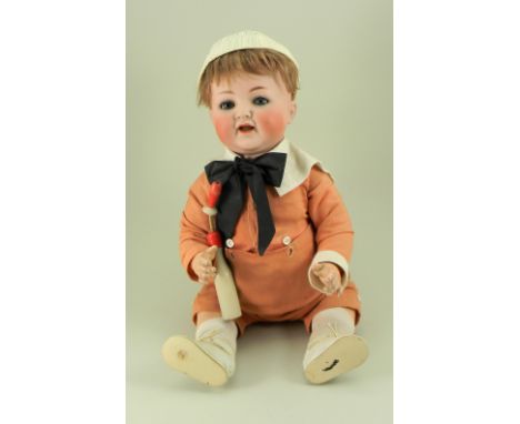 Simon &amp; Halbig/K&amp;R 126 bisque head baby doll, German circa 1910, with weighted blue glass eyes, open mouth with two u